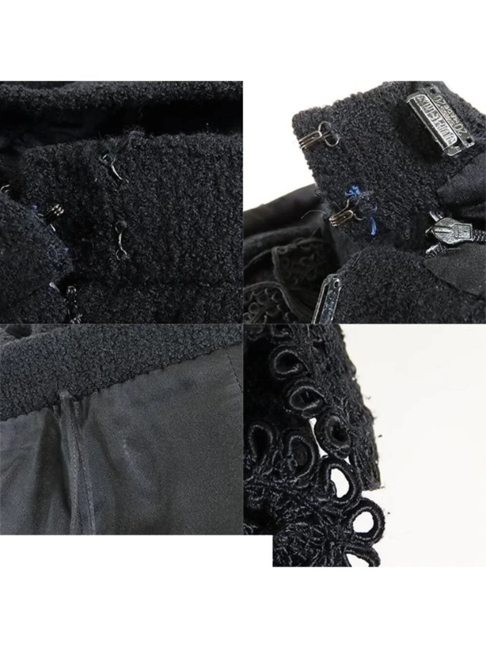 Chanel Tweed Jacket Skirt 20924/20923 Black Wool Collarless A-Line Set 42